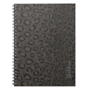 Coola black grått cheetah print monogram anteckningsbok