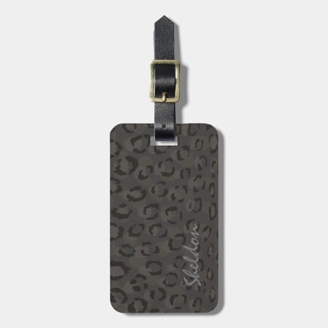 Coola black grått cheetah print monogram bagagebricka (Vertikal Framsida)