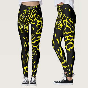 Coola Black Gult Abstrakt Animal Print Mönster Leggings