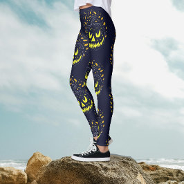 Coola Black Gult Jack o lantern Pumpkin Halloween Leggings