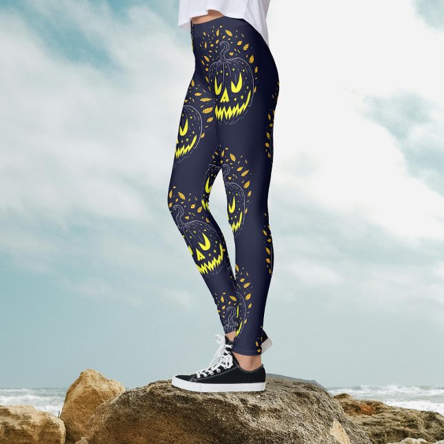 Coola Black Gult Jack o lantern Pumpkin Halloween Leggings (Skapare uppladdad)