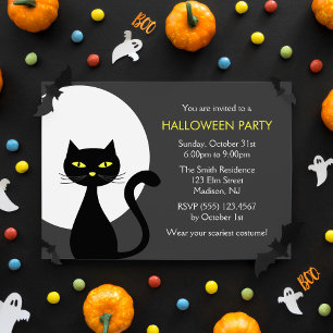 Coola Black Halloween Cat Party Inbjudningar