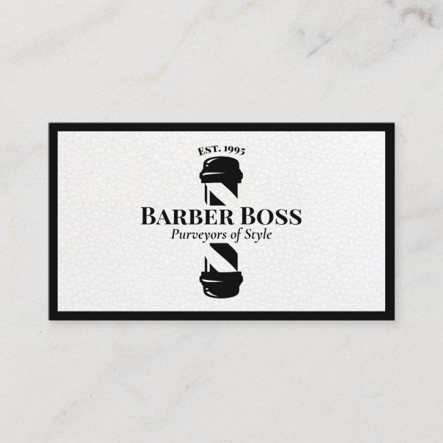 Coola Black Leather Barber Pole Barbershop Visitkort (Framsida)