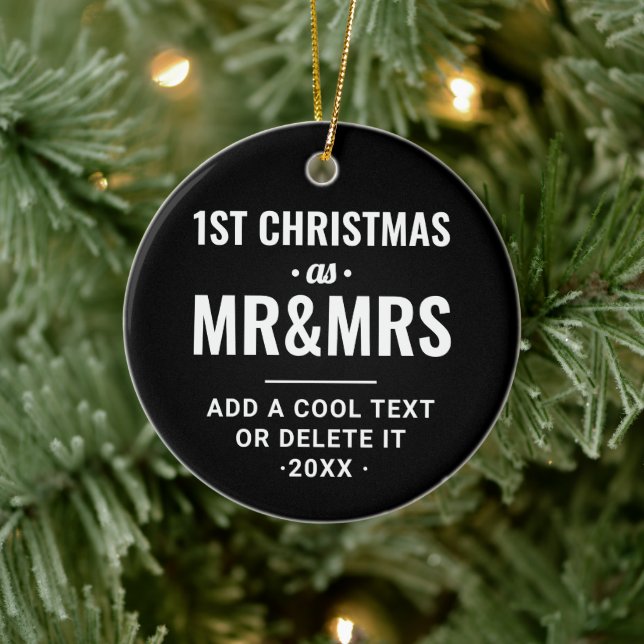 Coola Black Modern Typo | Första julfoto Julgransprydnad Keramik (Träd)