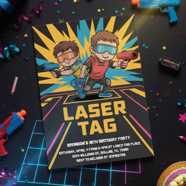 Coola Black Neon Laser Märkre Birthday Inbjudningar (Skapare uppladdad)