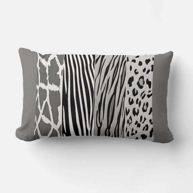 Coola Black och Grått Animal Print Embossed Pillow Lumbarkudde (Framsida)
