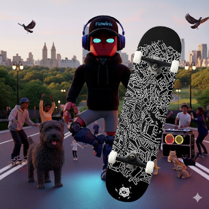 Coola Black White Abstrakt Digital Art Mini Skateboard Bräda 18,5 Cm