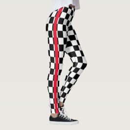 Coola Black White Checkated Flagga Red Rand i Möns Leggings