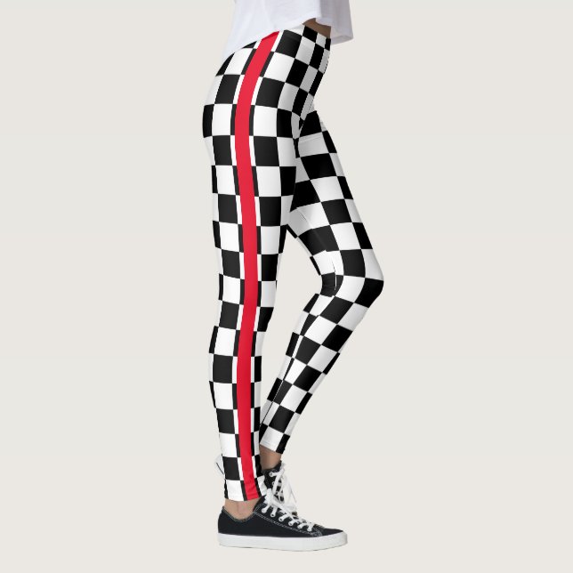Coola Black White Checkated Flagga Red Rand i Möns Leggings (Höger)