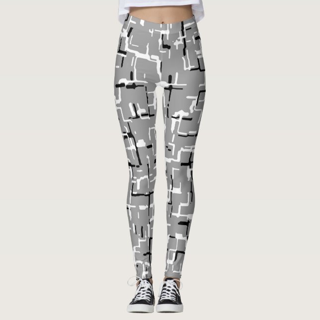 COOLA Black White Grått Abstrakt Mönster Leggings (Framsida)