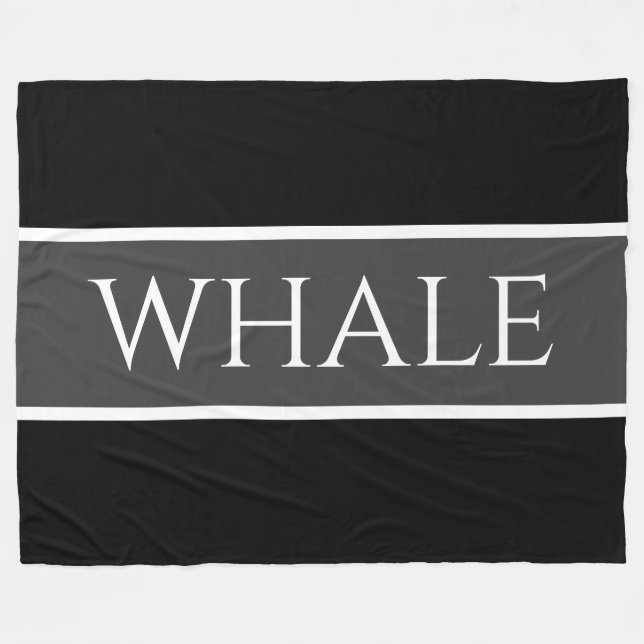 Coola Black White Grått Nautical WHALE Text Rand Fleecefilt (Framsidan (Horisontell))