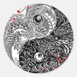 Coola blodstänk Yin Yang Dragons tatuering art Runt Klistermärke