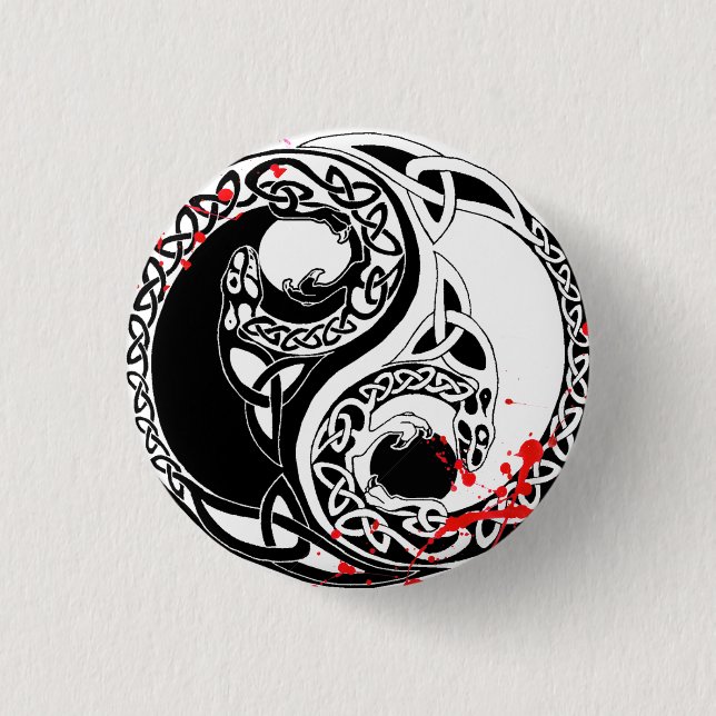 Coola blodstänk Yin Yang Dragons tatuering Knapp (Framsida)