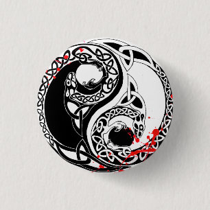 Coola blodstänk Yin Yang Dragons tatuering Knapp
