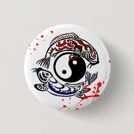 Coola blodstänk Yin Yang Koi Fishes tatuering art Knapp