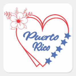 Coola Blommigt Puerto Rico Heart Illustration Fyrkantigt Klistermärke