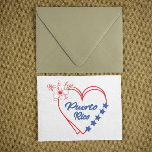 Coola Blommigt Puerto Rico Heart Illustration Vykort