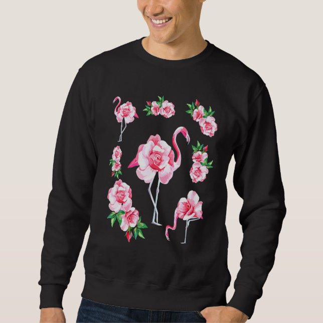 Coola Blommigt Sommar Rosa Flamingo Novelty Graphi Lång Ärmad Tröja (Framsida)