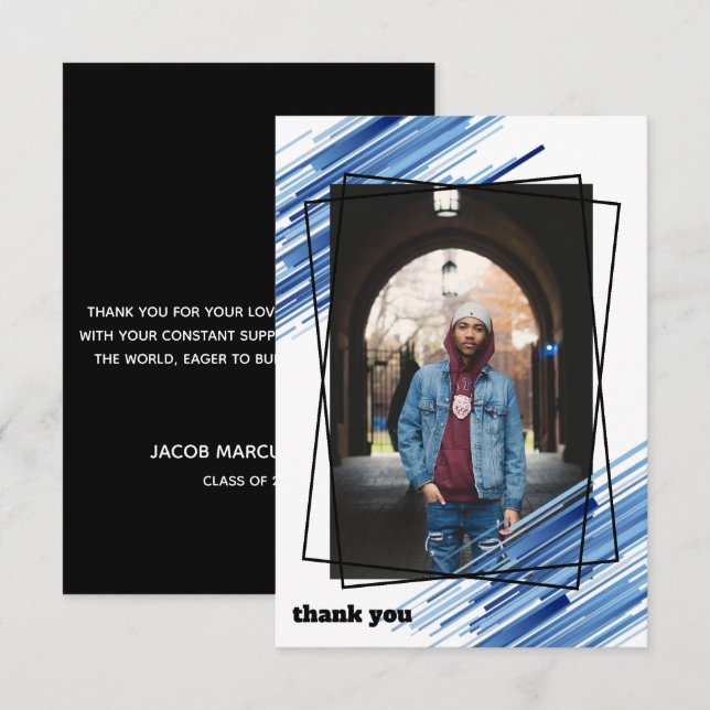 Coola Blue Abstrakt Photo Studenten - tackkort Inbjudningar (Fram/baksida)