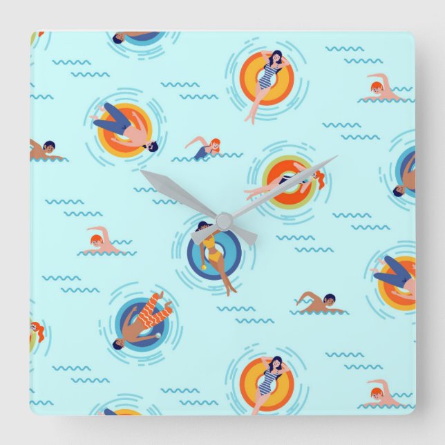 Coola Blue bassäng party sommarvibe Fyrkantig Klocka (Framsida)