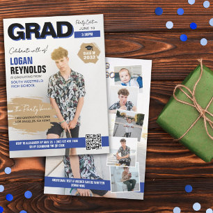Coola Blue & Black Photos Magazine Cover Studenten Inbjudningar