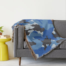 Coola Blue Camo Milit Woven Throw Blankets Filt