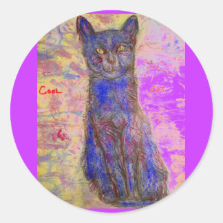 coola blue cat-lila runt klistermärke