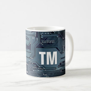 Coola Blue Circuit Board Foto Bold Monogram Kaffemugg