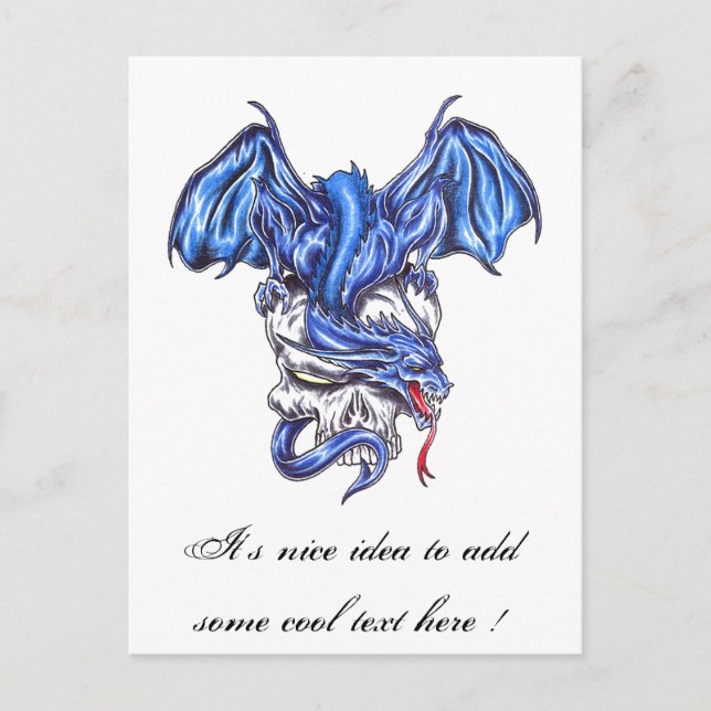 Coola Blue Dragon on Skull tattovykort Vykort (Framsida)