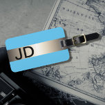 Coola Blue Faux Metall Rand fet monogram Bagagebricka<br><div class="desc">Elegant anpassadets blå bagagemärke med FAUX metall rand och ditt feta monogram.</div>