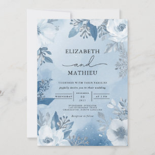 Coola Blue Frost Blommigt Winter Wedding Inbjudningar