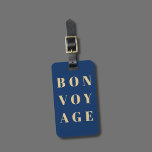 Coola Blue Golden Gult Bold Bon Voyage Bagagebricka<br><div class="desc">Enkel utformning av anpassadets bagagemärke med blå bakgrund,  guldfet typsnitt. Perfektens presentidé.</div>