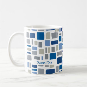 Coola Blue & Grått Färg Wonky-fyrkanter och rektan Kaffemugg
