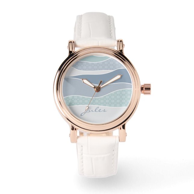 Coola Blue Grönt Curved Rand Abstrakt Vinkarare Na Armbandsur (Framsida)