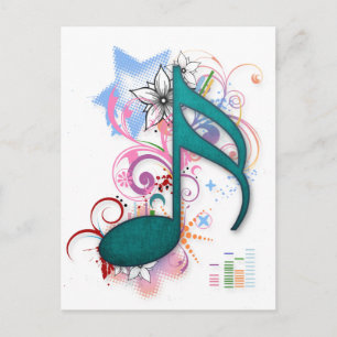 Coola Blue grunge Music Note stjärnor blommor snur Vykort