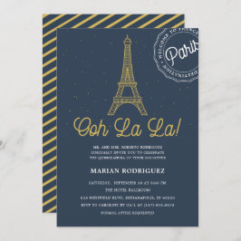 Coola Blue Guld Eiffel Torn Paris Quinceañera Inbjudningar