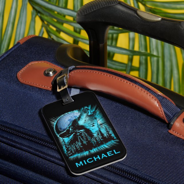 Coola Blue Howling Varg Måne Forest Personlig Bagagebricka (Framsida Insitu 1)