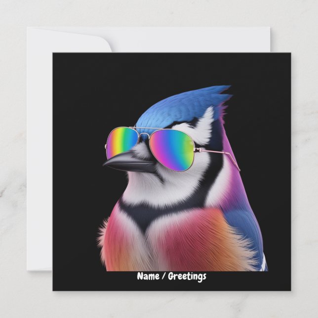 Coola Blue Jay Bird Wearing Sunglasses Retro Inbjudningar (Framsida)