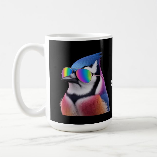 Coola Blue Jay Bird Wearing Sunglasses Retro Kaffemugg (Vänster)