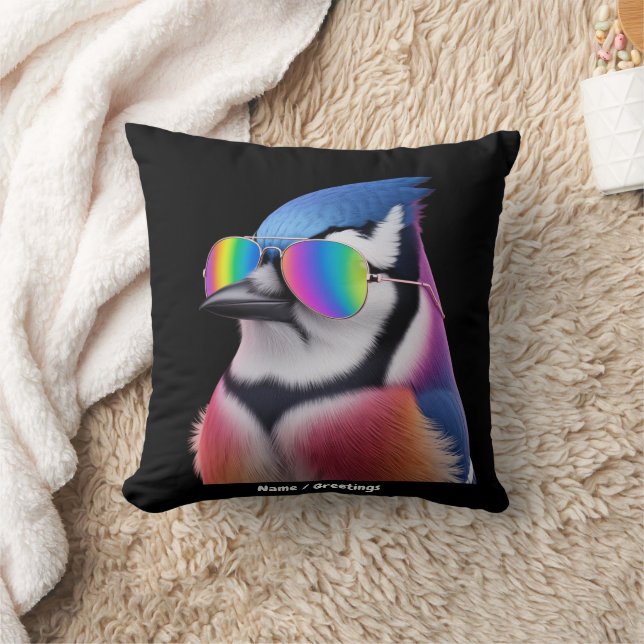 Coola Blue Jay Bird Wearing Sunglasses Retro Kudde (Filt)