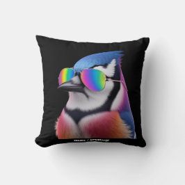 Coola Blue Jay Bird Wearing Sunglasses Retro Kudde