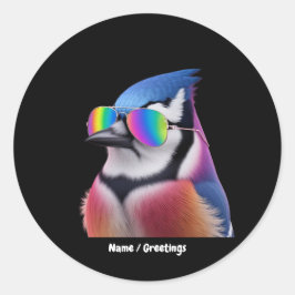 Coola Blue Jay Bird Wearing Sunglasses Retro Runt Klistermärke