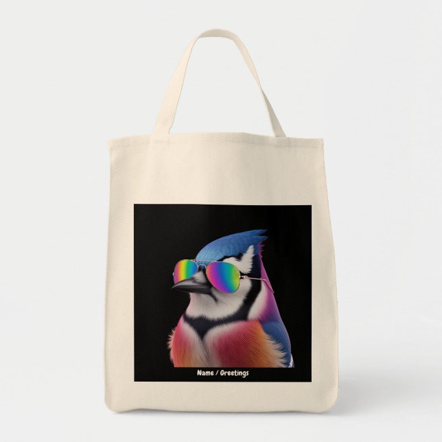 Coola Blue Jay Bird Wearing Sunglasses Retro Tygkasse (Framsidan)