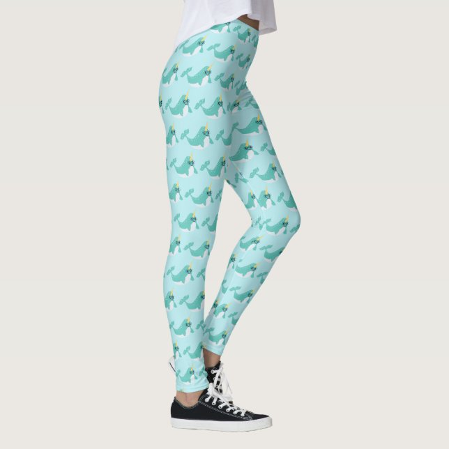 Coola Blue Narwhal med Glass Mönster Leggings (Höger)