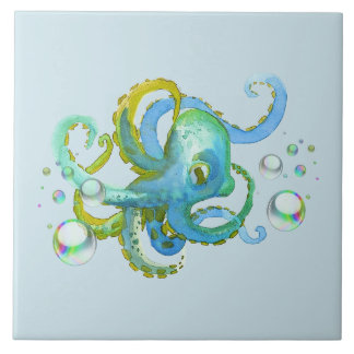 Coola Blue Octopus Nautical under Sea Kakelplatta
