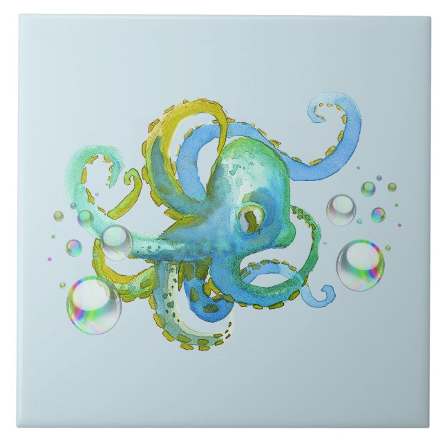 Coola Blue Octopus Nautical under Sea Kakelplatta (Framsidan)