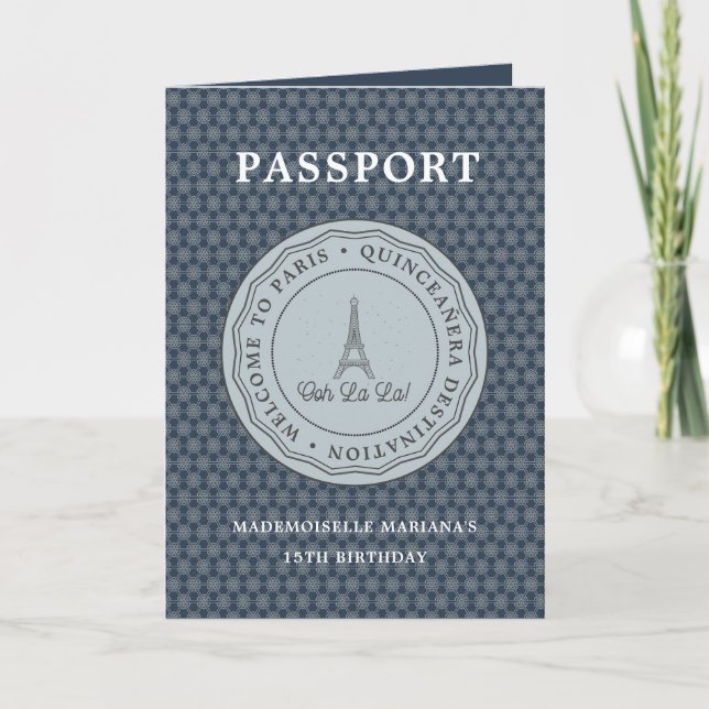 Coola Blue Paris Passport med Bild Quinceañera Inbjudan (Framsida)