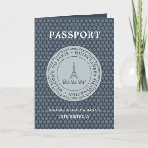 Coola Blue Paris Passport med Bild Quinceañera Inbjudan