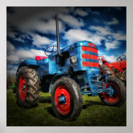 Coola Blue Red Antique Tractor Gifts for Farmers Poster