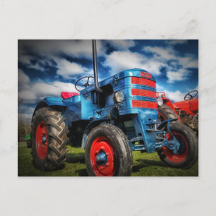 Coola Blue Red Antique Tractor Gifts for Farmers Vykort